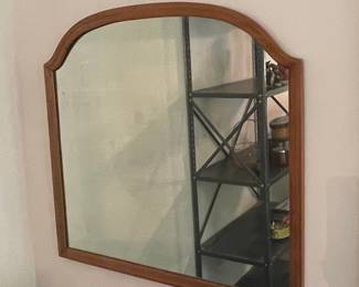 Vintage Teak Wood Arched Wall Mirror