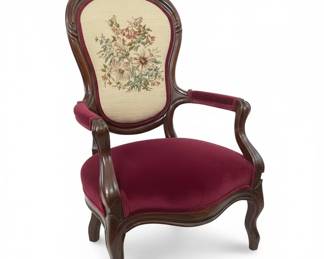 Victorian Walnut Needlepoint Accent Chair