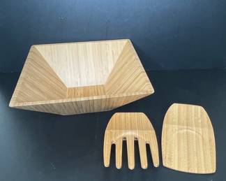 Pampered Chef Bamboo Salad Bowl and Servers Set