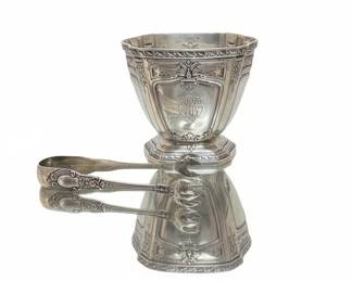 Sterling Silver Sugar Bowl and Tongs by R. Wallace & Sons