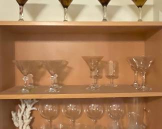 Assorted Glassware: Art Glass Martini Glasses 