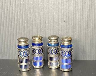 Vtg Silver-Plated and Cobalt Blue Glass Salt and Pepper Shakers