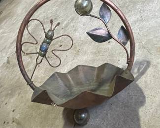 Vintage Copper Butterfly and Leaf Bird Bath