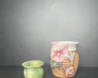 Old Patagonia Hand-Painted Floral Pitcher and Green Pot