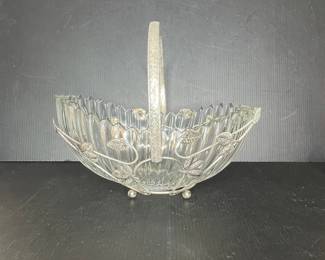 Vintage Silver Plated Crystal Basket with Leaf Motif