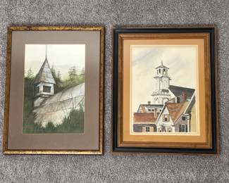 Two Framed Watercolor Paintings of Architectural Scenes