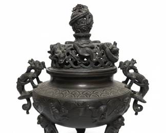 Vintage Chinese Bronze Dragon and Beast Incense Burner