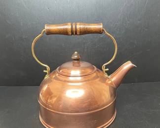Vintage Copper Kettle with Wooden Handle
