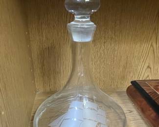 Vintage Etched Glass Ship Decanter