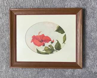 Framed Watercolor Print of Red Hibiscus