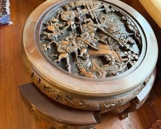carved tea table with four stools