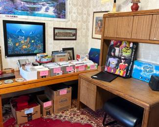 wall art, desk and hutch, games