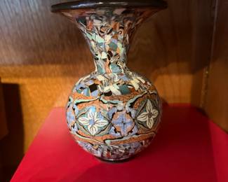 Early French mosaic pottery vase by Jean Gerbino  6.75"