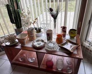 . . . beautiful tile coffee table - faux and live plants
