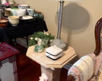 . . . brushed nickel lamp on marble table