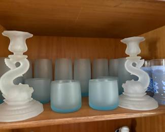 . . . frosted glass set and candleholders