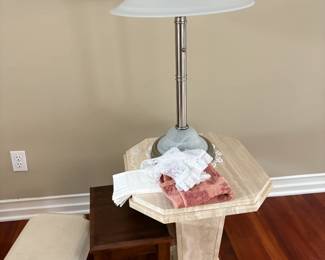 . . . marble end table and brushed nickel lamp