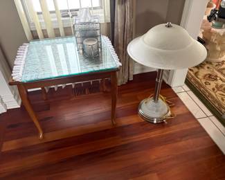 . . . cute end table and brass lamp