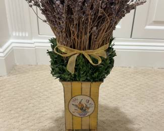 Decorative Dried Lavender Topiary in Yellow Striped Planter