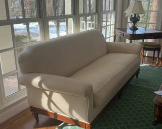 J. Lambeth Vanilla Roll Arm Sofa with Wood Base Trim