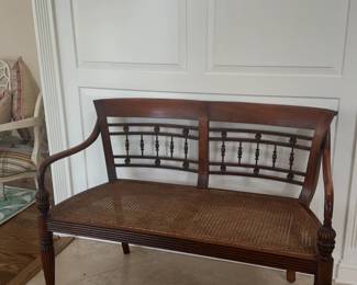 Wooden Settee with Cane Seat & Spindle Back