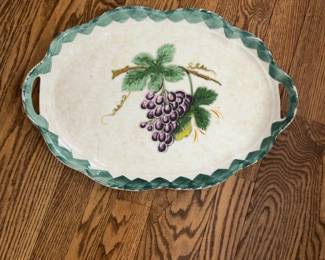 Made in Italy Oval Ceramic Serving Platter with Hand-Painted Grape Vine Design