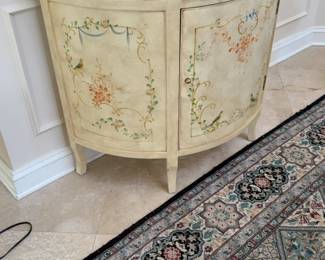 Hand-Painted Floral Demilune Chest with Drawer - W38”xD17”xH35”