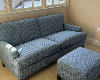 Calico Furniture - Blue Upholstered Loveseat Sofa with Matching Ottoman (75” x 34” x 33”)