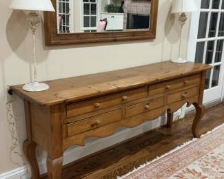Rustic Pine Console Table with Cabriole Legs