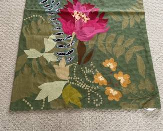 Hand Hooked Wool Tapestry Wall Hanging Botanical Folk Art 58x36 Large Statement