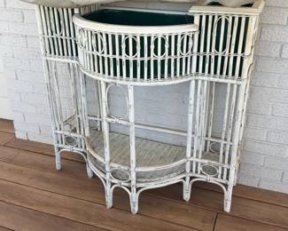 Vintage White Wicker Rattan Console Table