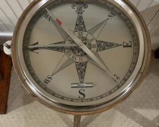 Nautical Compass Tripod Side Table with Glass Top
