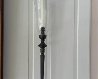 Pair of Kellogg Collection Metal Candlesticks with Hurricane Glass Shade - 32” Tall - Price for Pair