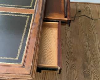 Vintage Three-Panel Leather Top Writing Desk with Gold Tooling