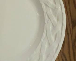 Pier 1 Large White Ceramic Dinner Plate with Embossed Basketweave Rim