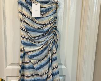 A.L.C. One-Shoulder Striped Ruched Midi Dress Size 6 NWT