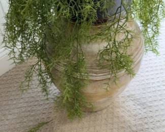 Large Two-Tone Ceramic Floor Vase with Artificial Trailing Greenery