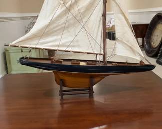 Large Wooden Model Sailboat with Stand