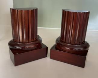 Bombay Company Solid Wood Roman Column Pillar Bookends, Mahogany Finish