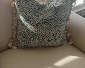 Pair of Beige & Navy Speckled Animal Print Tassel Pillow - Price for Two
