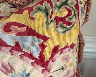 Kellogg Collection Hand Knotted Needlepoint Floral Decorative Throw Pillow with Fringe Trim