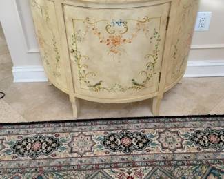 Hand-Painted Floral Demilune Chest with Drawer - W38”xD17”xH35”