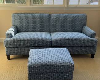 Calico Furniture - Blue Upholstered Loveseat Sofa with Matching Ottoman (75” x 34” x 33”)