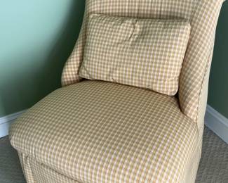 Pearson Furniture - Tan and White Gingham Check Skirted Accent Chair with Pillow