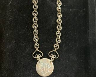 Vintage Sterling Silver Necklace with Monogrammed Round Pendant - Excluded from Markdown