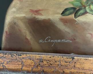 Robert Caspers Painting “Still Life With Flowers” and Ornate Gold Frame