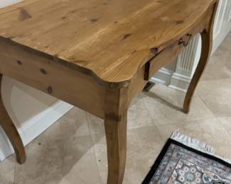 Rustic Solid Pine Single-Drawer Desk with Cabriole Legs