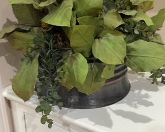 Faux Greenery Arrangement in Decorative Metal Planter