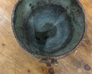 Vintage Copper Cauldron Planter with Verdigris Patina and Rope Rim
