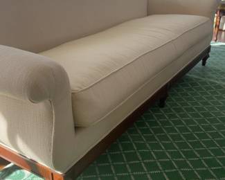 J. Lambeth Vanilla Roll Arm Sofa with Wood Base Trim